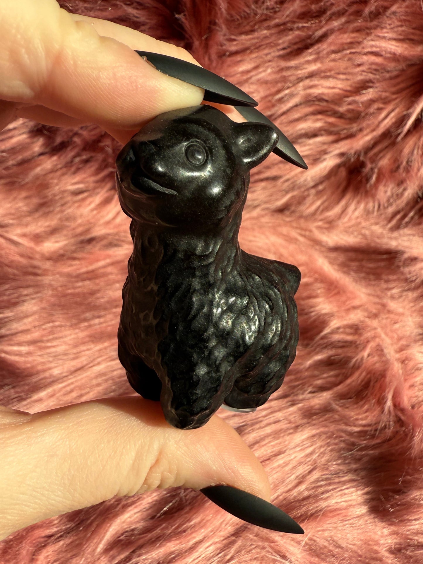 Stunning High Quality Obsidian Llama Alpaca Carving