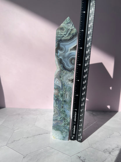 Stunning Druzy Moss Agate Tower - C