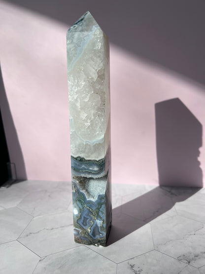 Stunning Druzy Moss Agate Tower - A