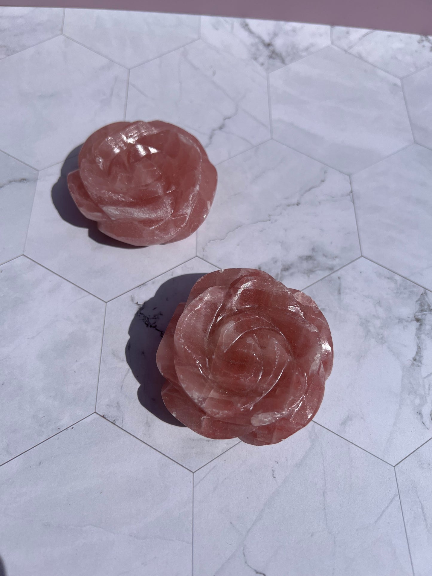 ONE (1) Stunning Pink Calcite Rose Carving