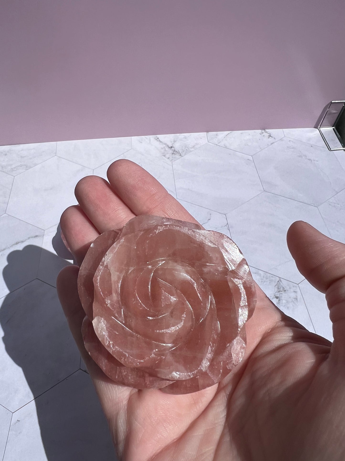 ONE (1) Stunning Pink Calcite Rose Carving