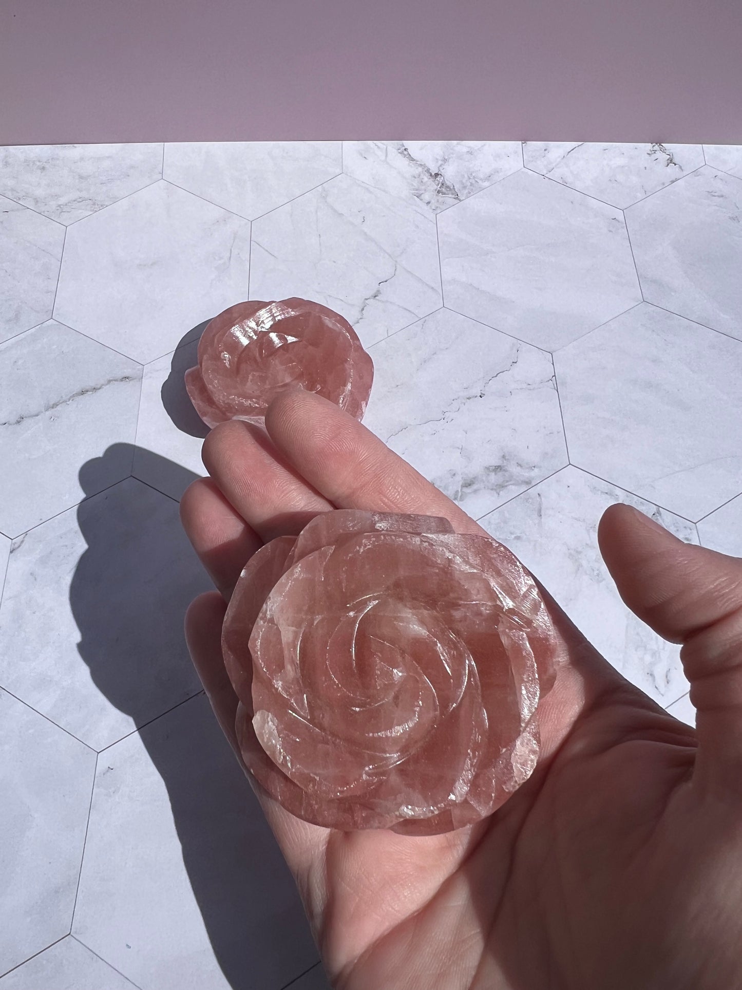 ONE (1) Stunning Pink Calcite Rose Carving