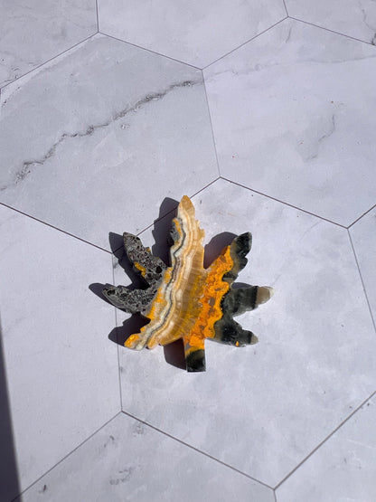 ONE (1) Stunning Bumblebee Jasper Leaf Carving