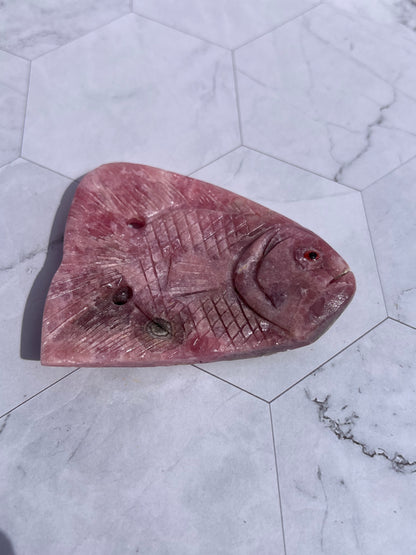 ONE (1) Stunning Rhodonite Fish Carving from Argentina