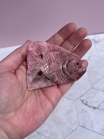 ONE (1) Stunning Rhodonite Fish Carving from Argentina