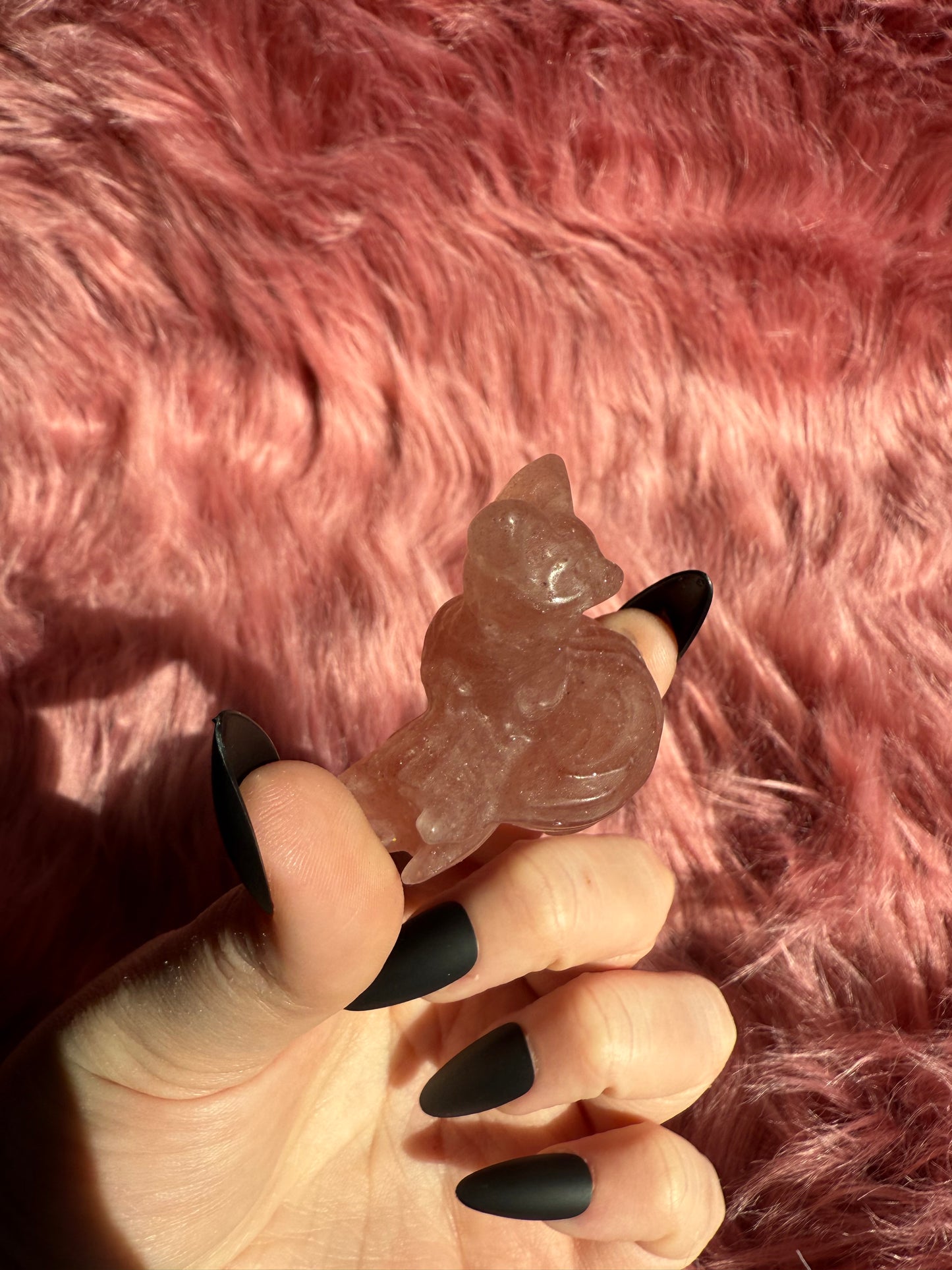 Stunning High Quality Strawberry Quartz Fox on a Log Carving