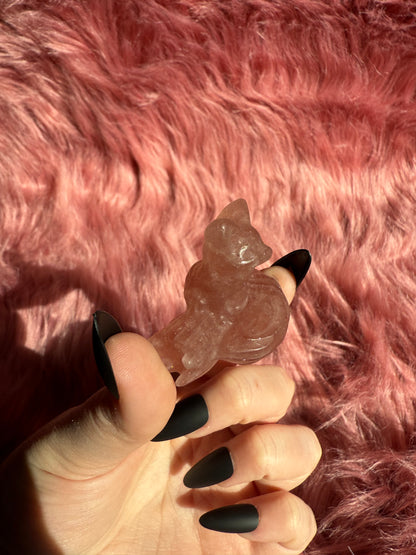 Stunning High Quality Strawberry Quartz Fox on a Log Carving