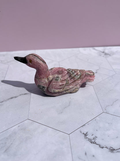 ONE (1) Stunning Rhodonite Swan Carving from Argentina