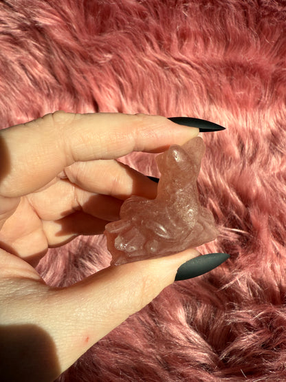 Stunning High Quality Strawberry Quartz Fox on a Log Carving