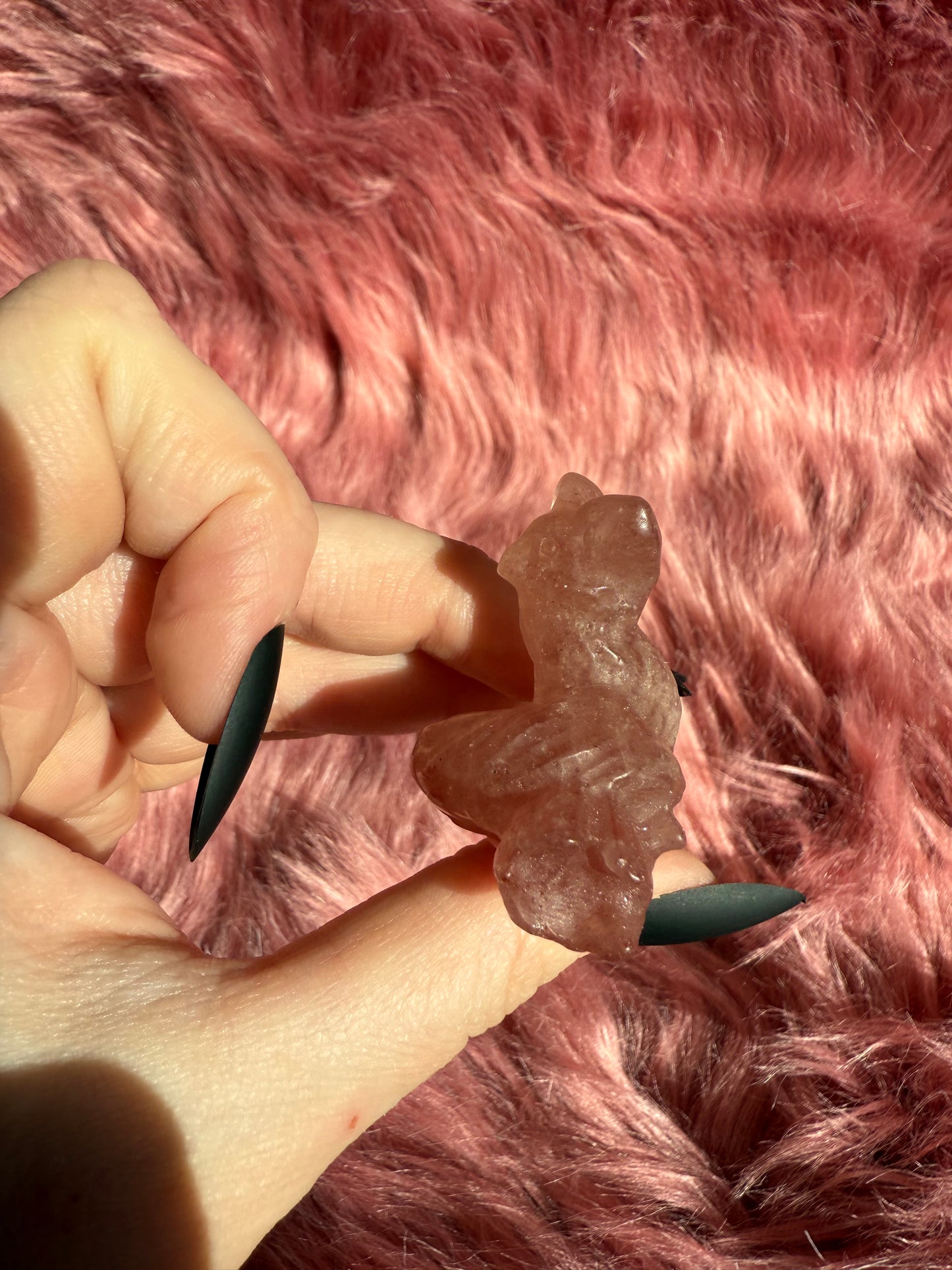 Stunning High Quality Strawberry Quartz Fox on a Log Carving