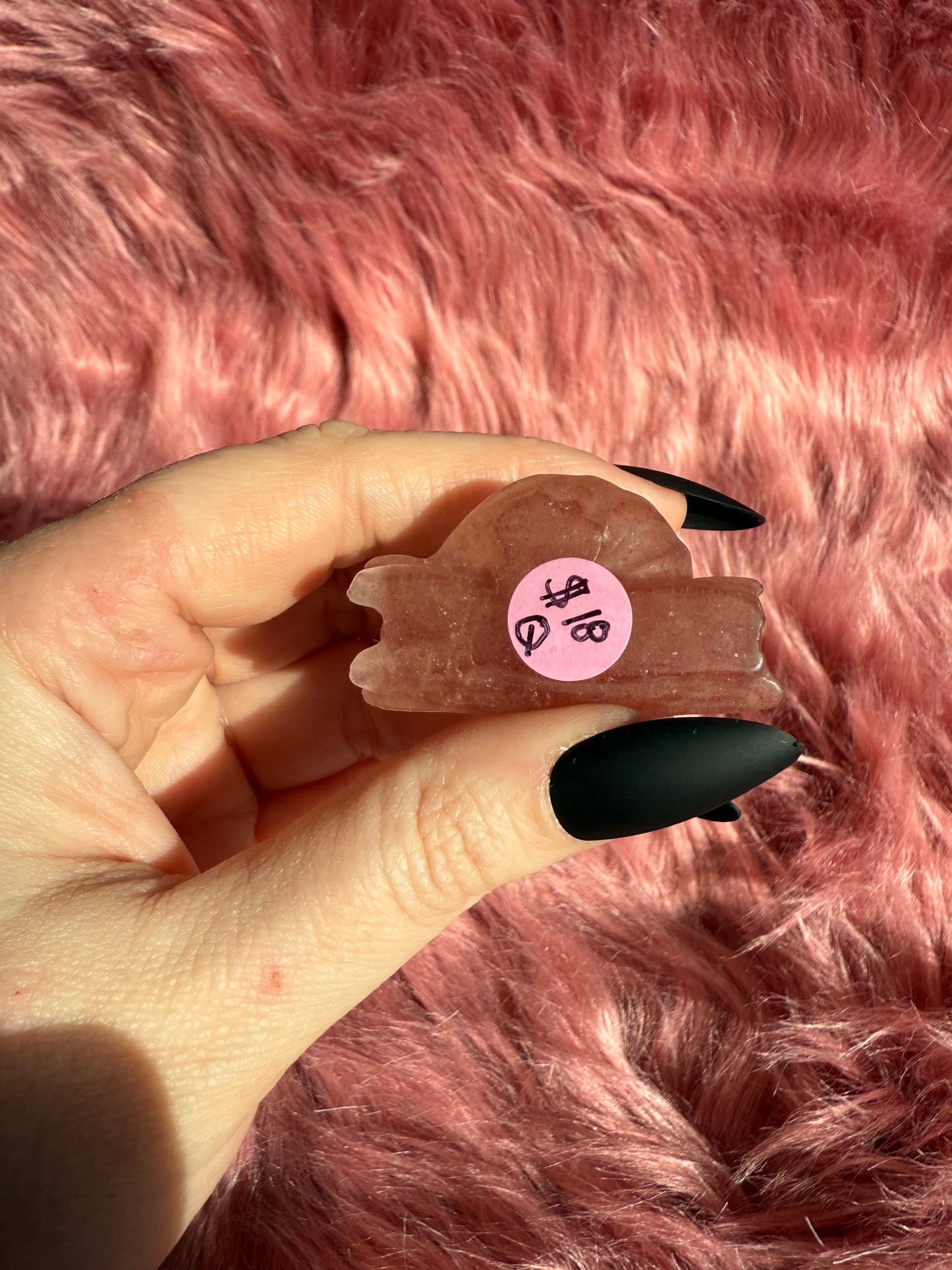 Stunning High Quality Strawberry Quartz Fox on a Log Carving