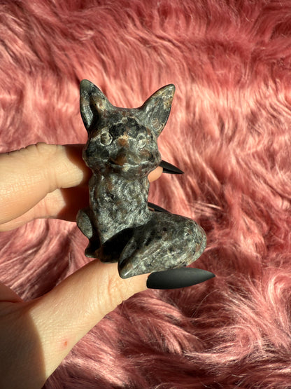 Stunning High Quality Yooperlite (UV Reactive) Sitting Fox Carving