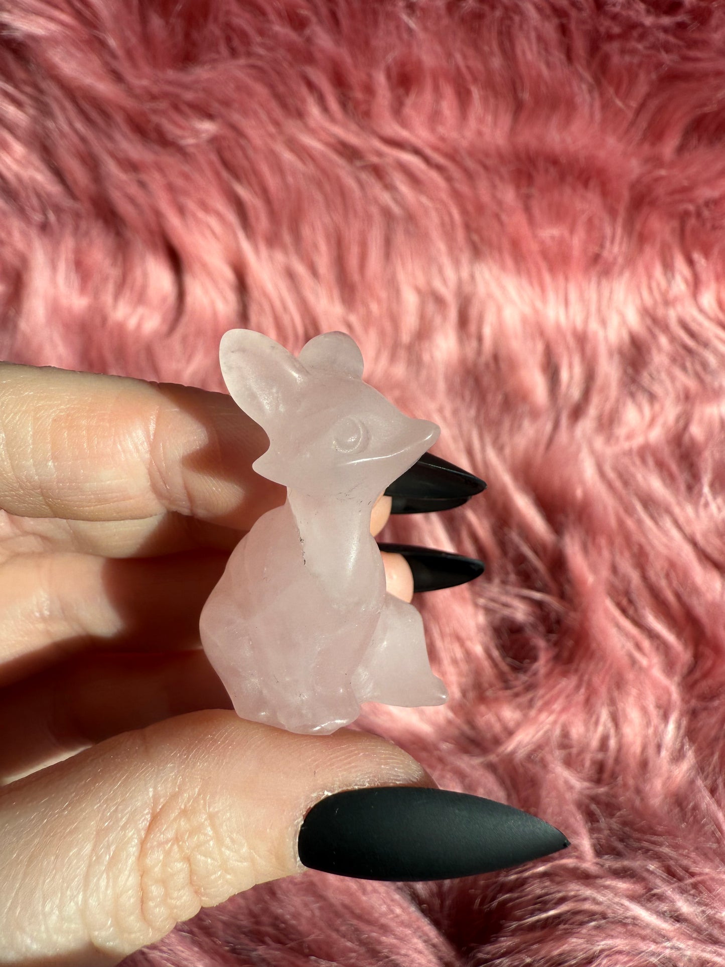 Stunning High Quality Pink Quartz Fox Carving