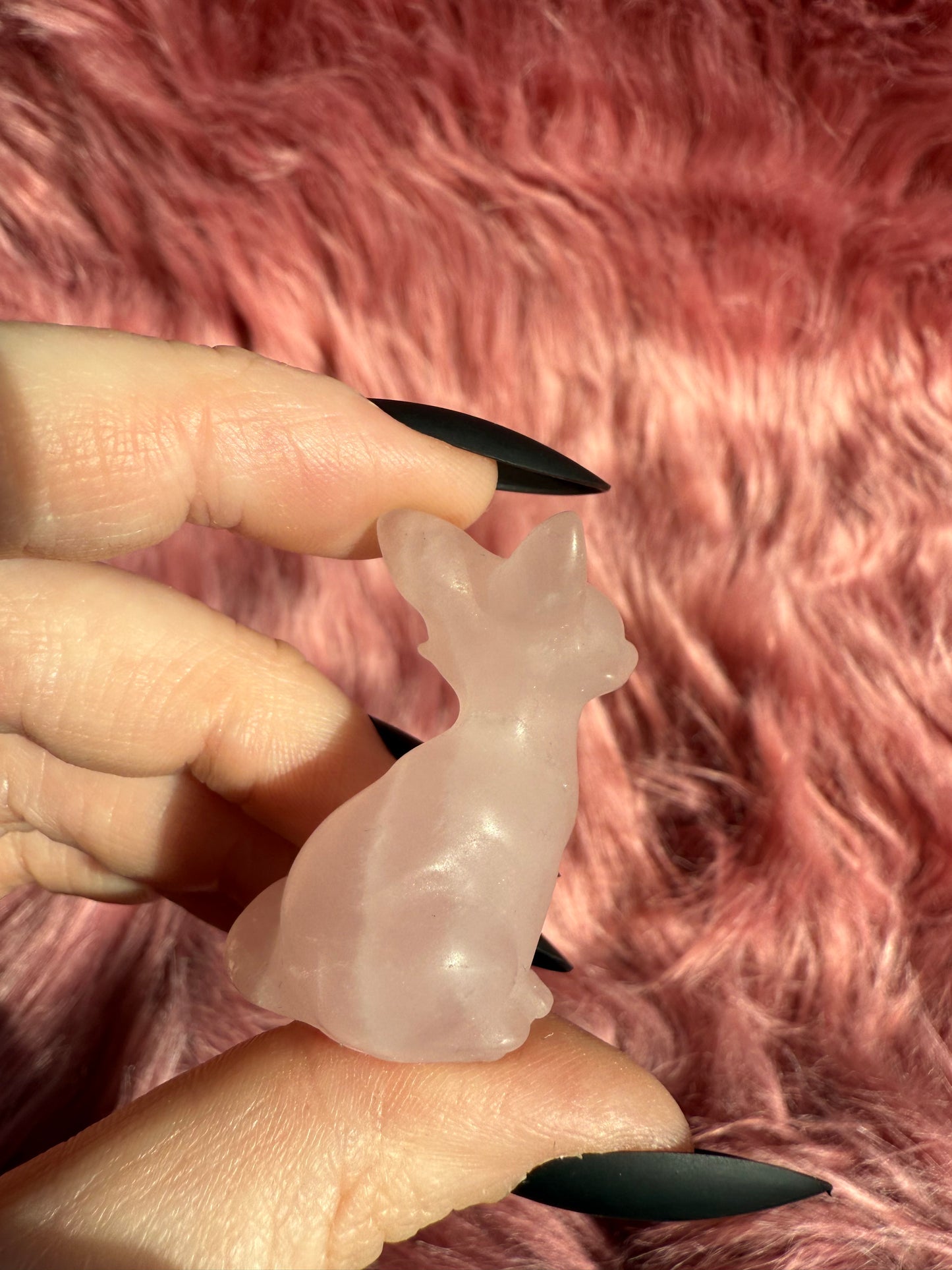 Stunning High Quality Pink Quartz Fox Carving