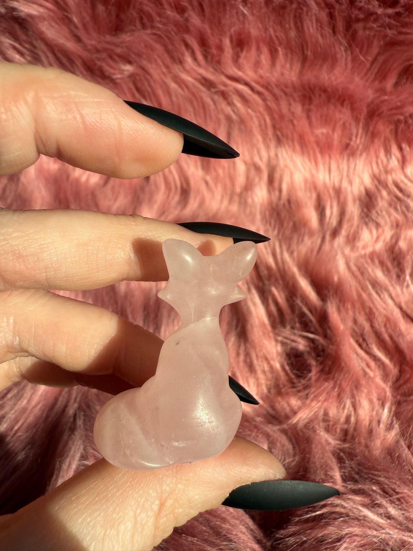 Stunning High Quality Pink Quartz Fox Carving