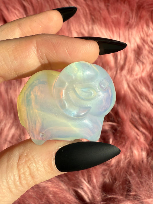 Stunning High Quality Opalite Ram Carving