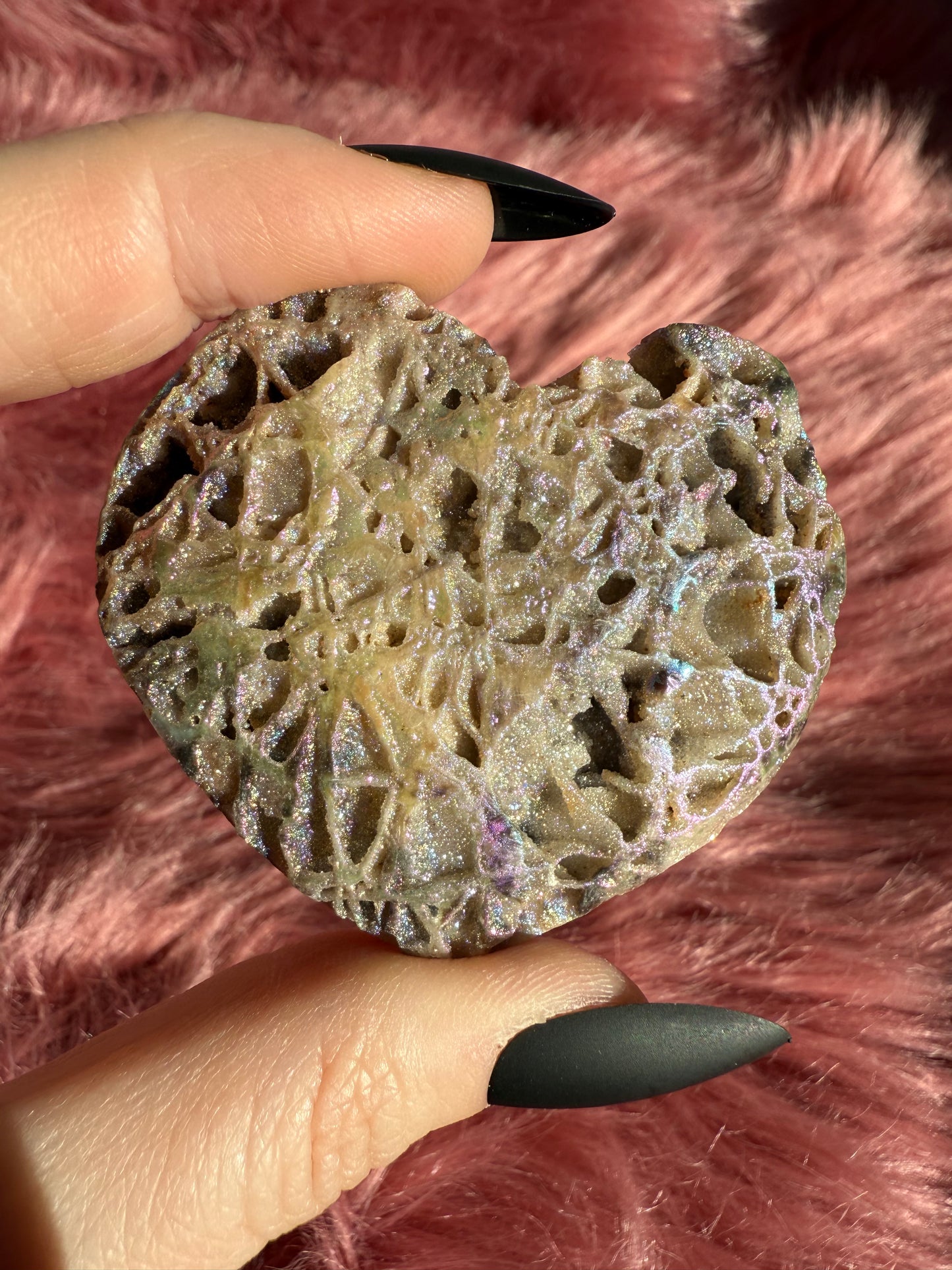 Stunning Aura treated Sphalerite Heart Carving