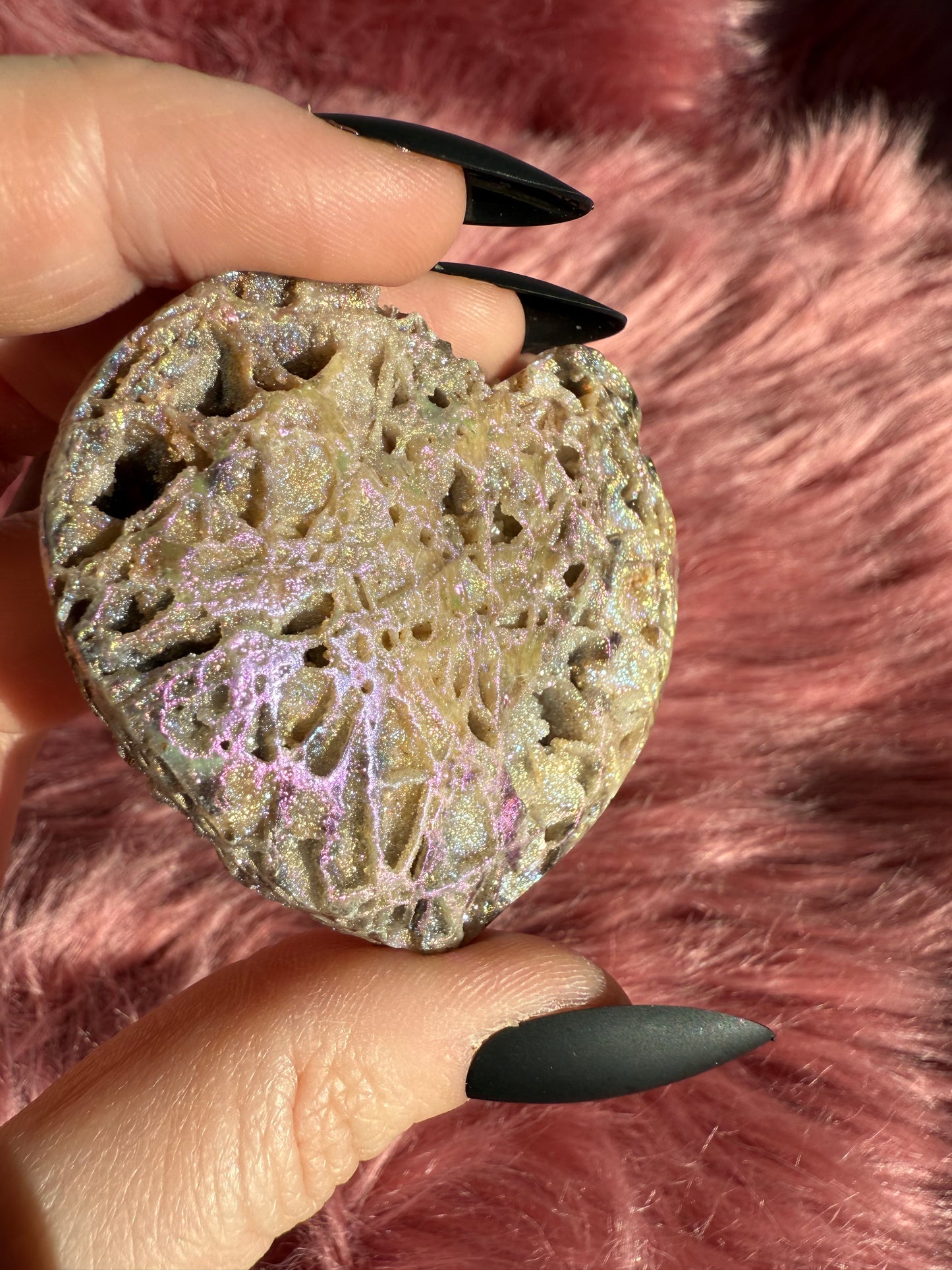 Stunning Aura treated Sphalerite Heart Carving