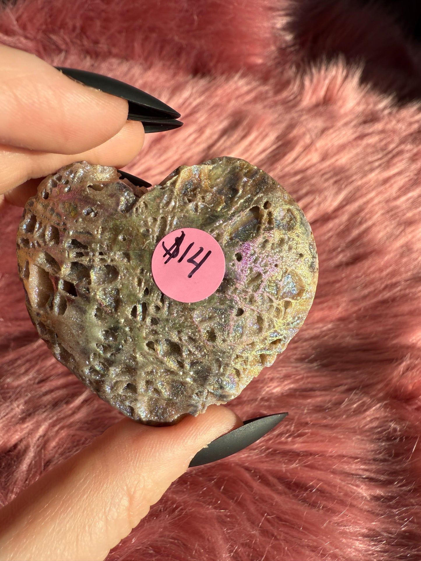 Stunning Aura treated Sphalerite Heart Carving