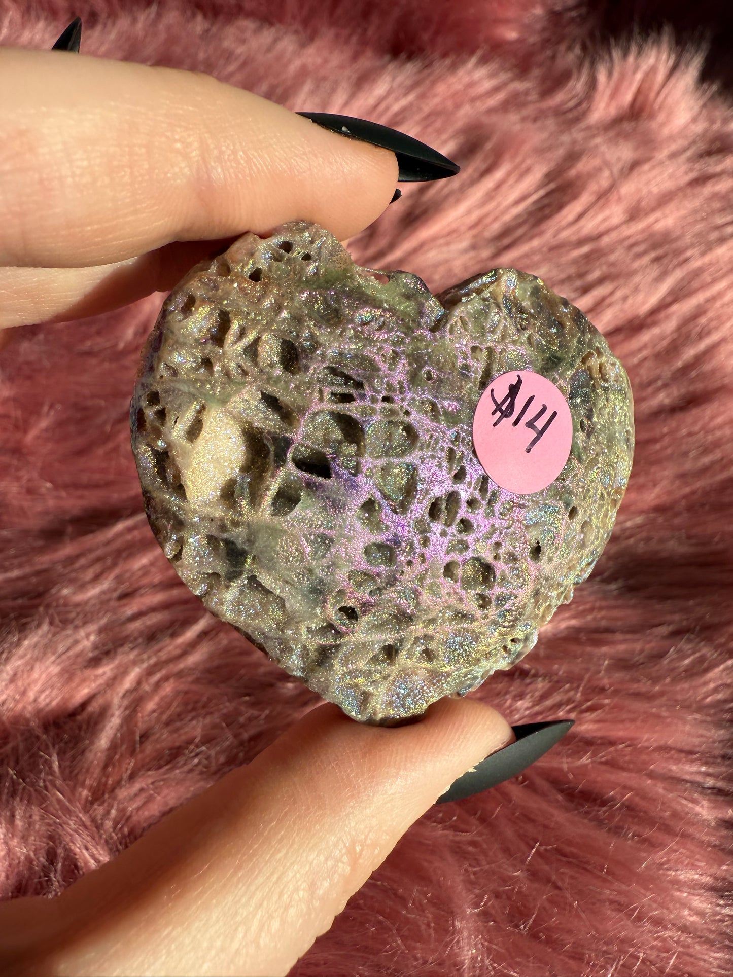 Stunning Aura treated Sphalerite Heart Carving