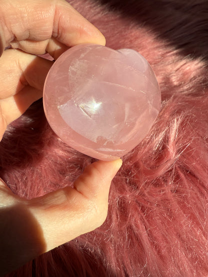 Stunning High Quality Rose Quartz Puffy Heart Carving - E