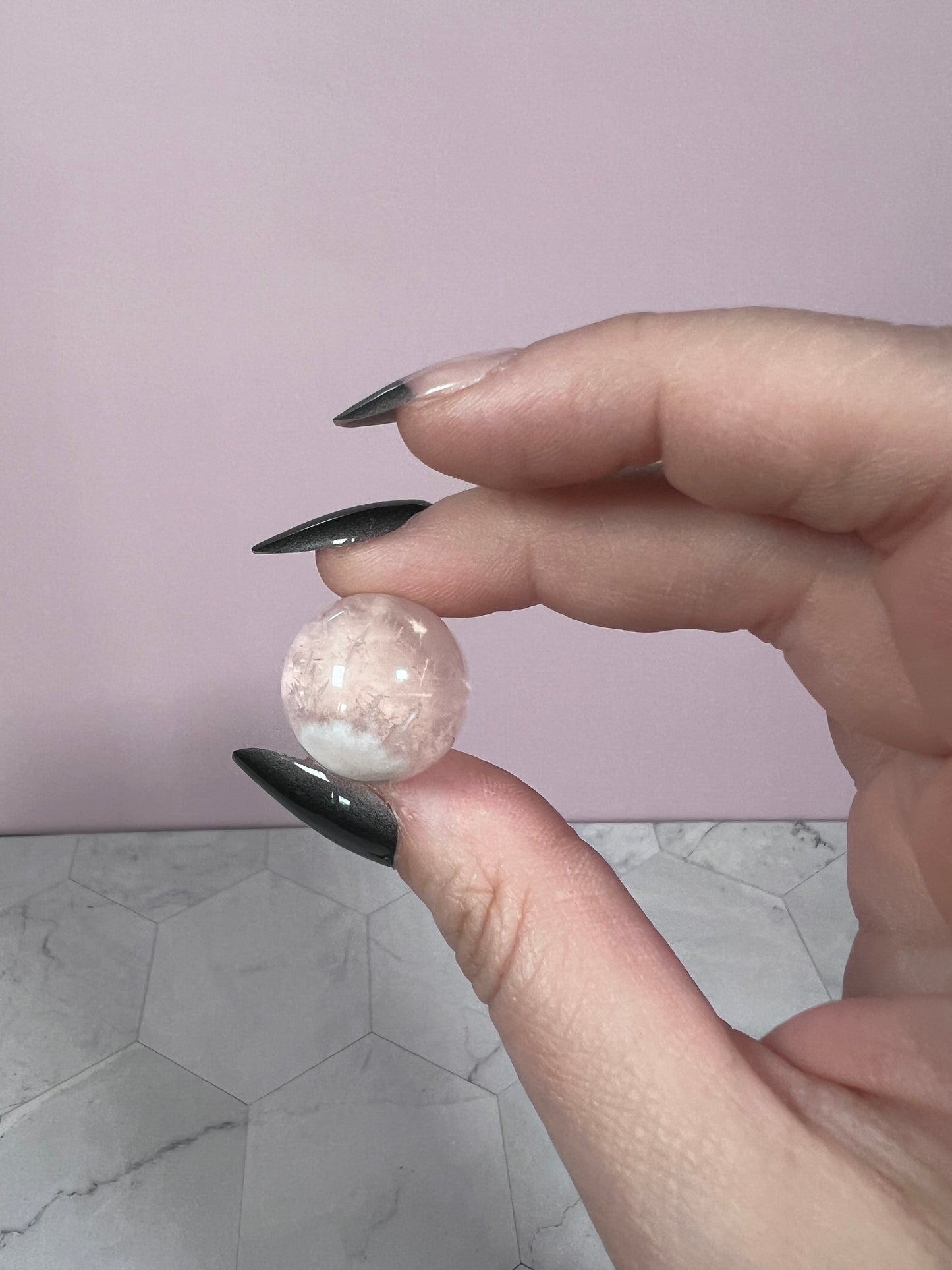 ONE (1) Stunning Starry Snow Garden Rose Quartz Crystal Sphere D