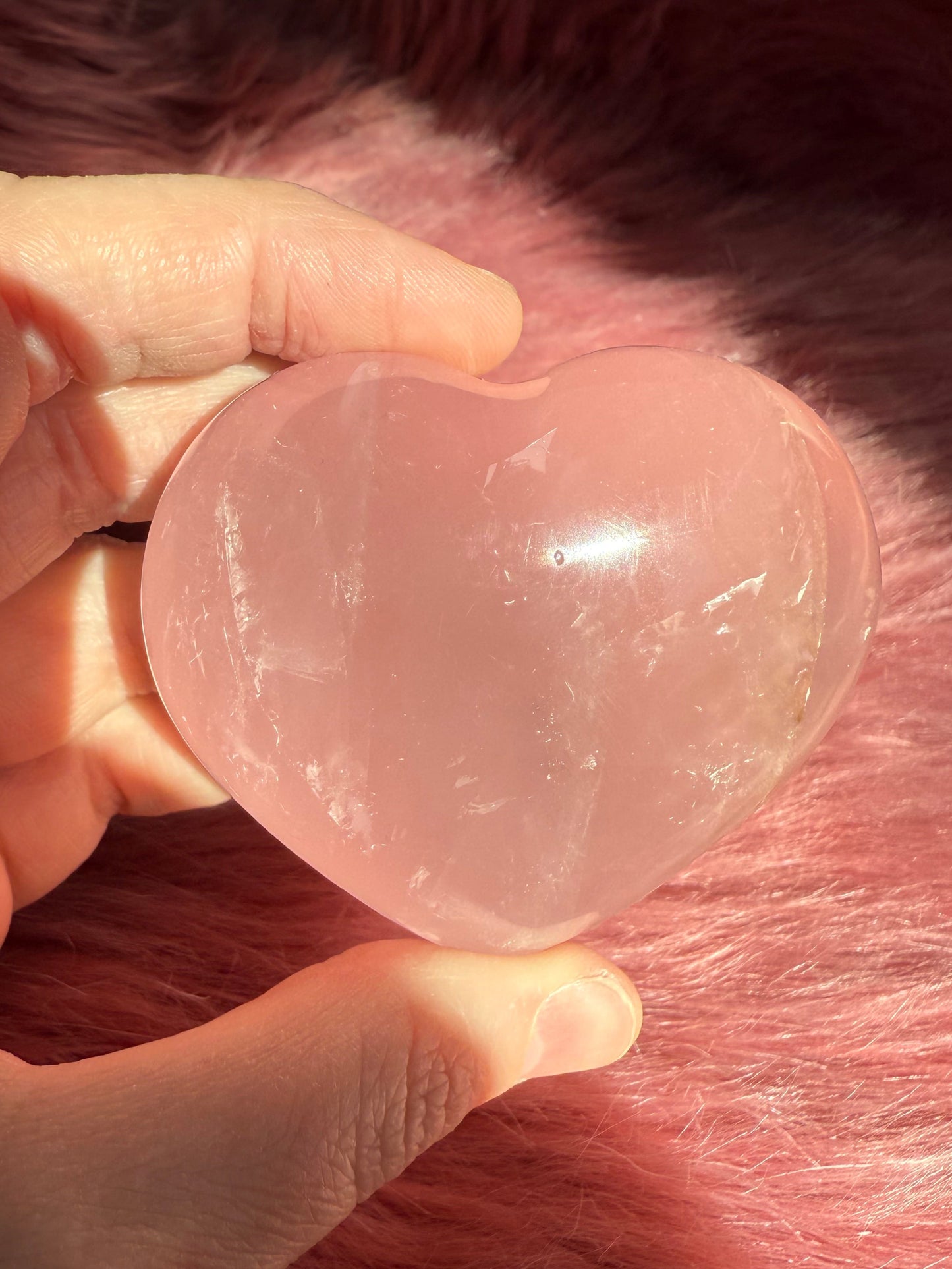 Stunning High Quality Rose Quartz with Golden Healer Puffy Heart Carving - H