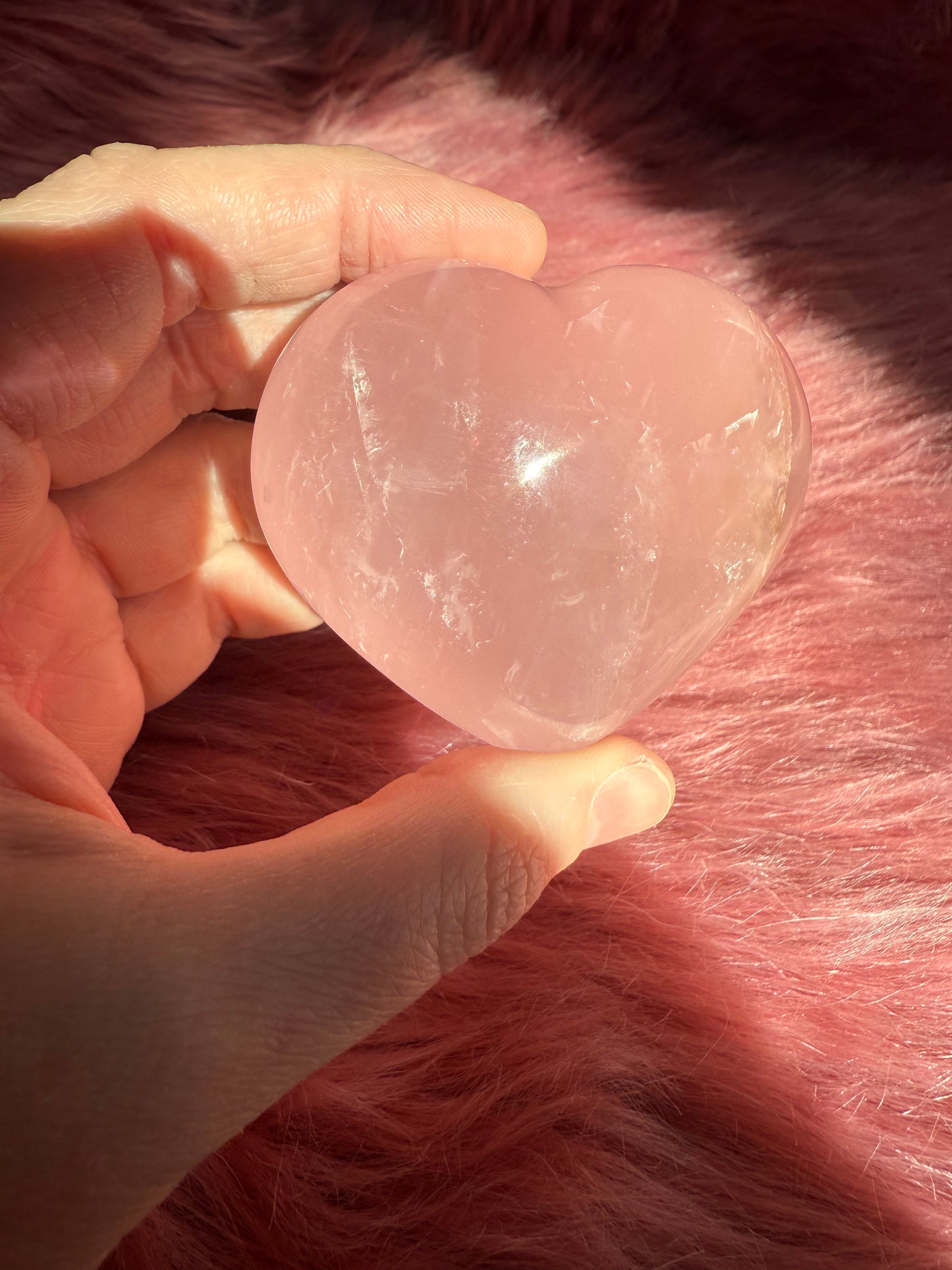 Stunning High Quality Rose Quartz with Golden Healer Puffy Heart Carving - H