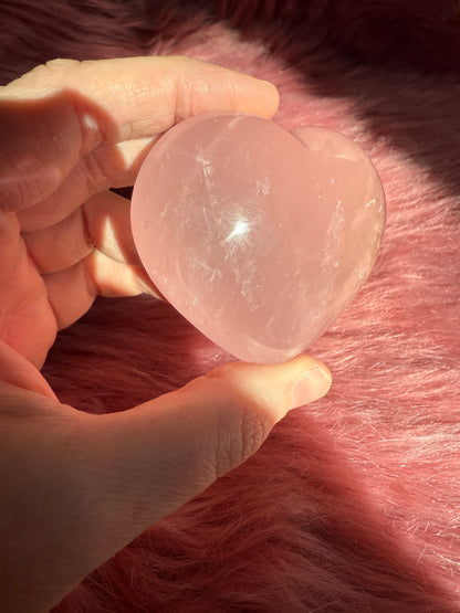Stunning High Quality Rose Quartz with Golden Healer Puffy Heart Carving - H