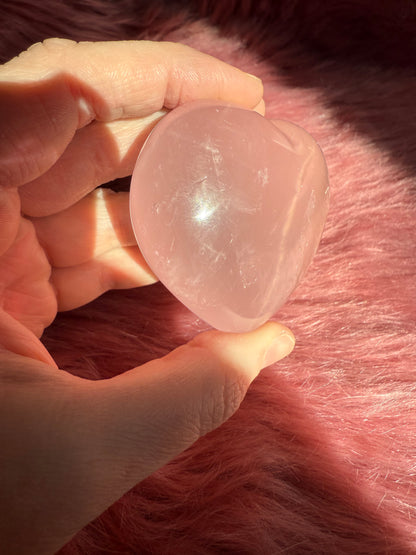 Stunning High Quality Rose Quartz with Golden Healer Puffy Heart Carving - H