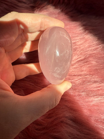 Stunning High Quality Rose Quartz with Golden Healer Puffy Heart Carving - H