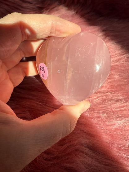 Stunning High Quality Rose Quartz with Golden Healer Puffy Heart Carving - H