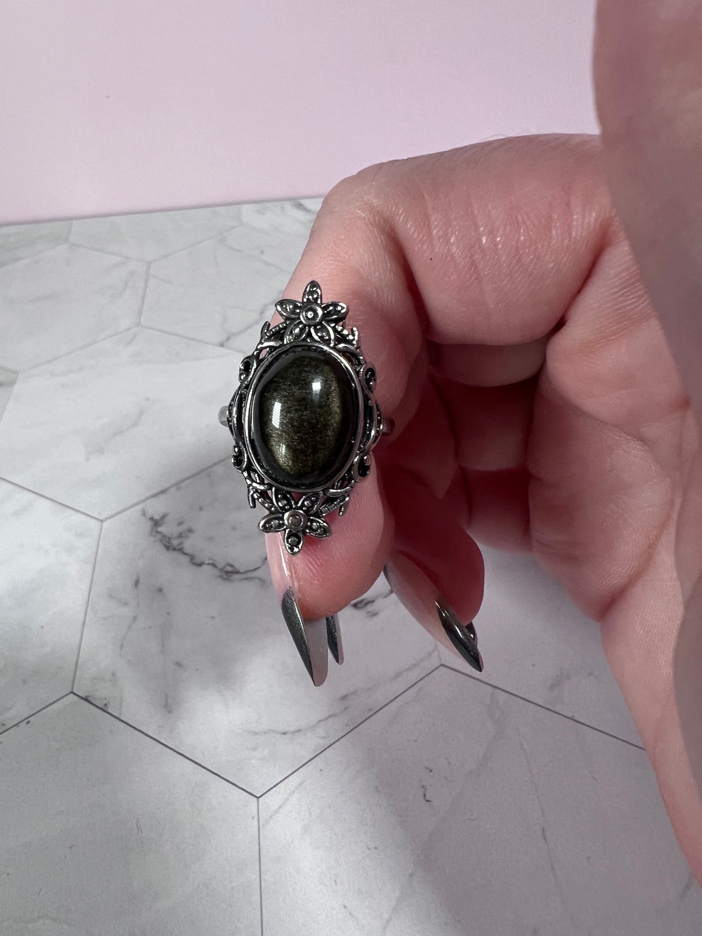 ONE (1) Stunning Goldensheen Obsidian Adjustable Ring