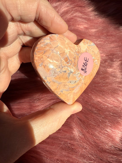 Stunning High Quality Pink Agate Heart Carving - E