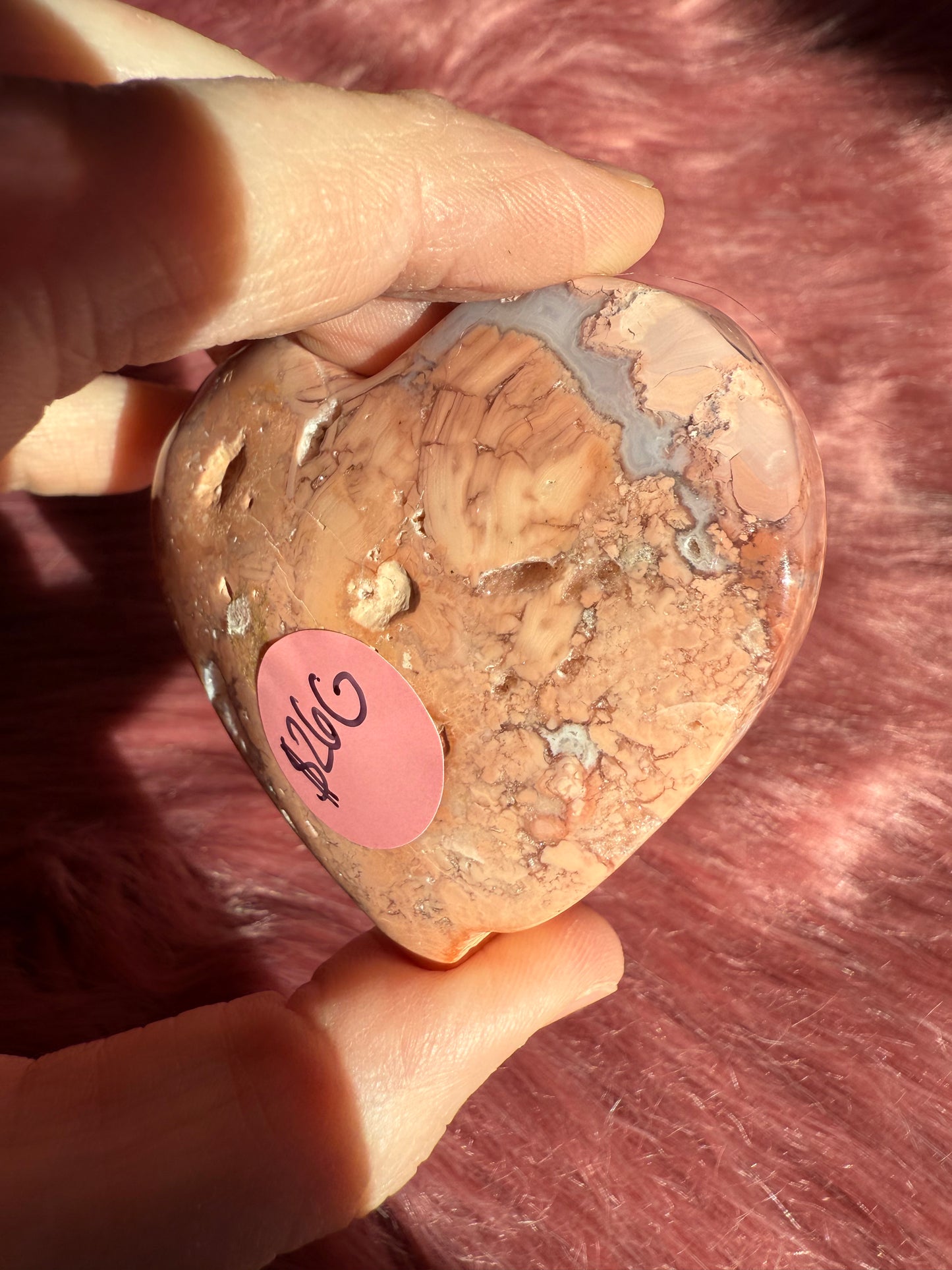 Stunning High Quality Pink Agate Heart Carving - G