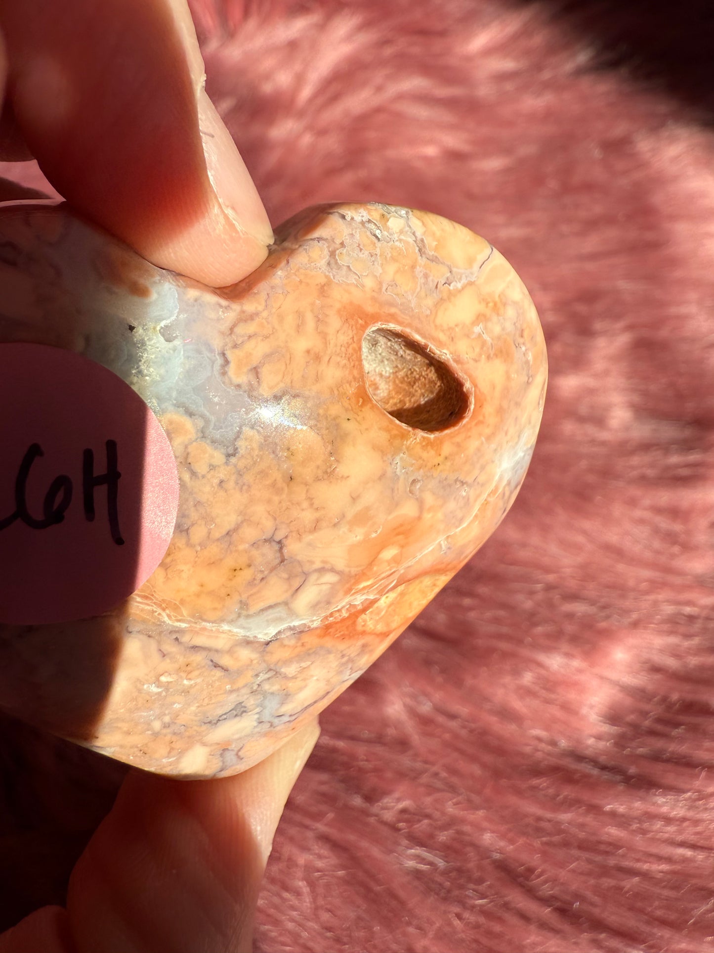 Stunning High Quality Pink Agate Heart Carving - H