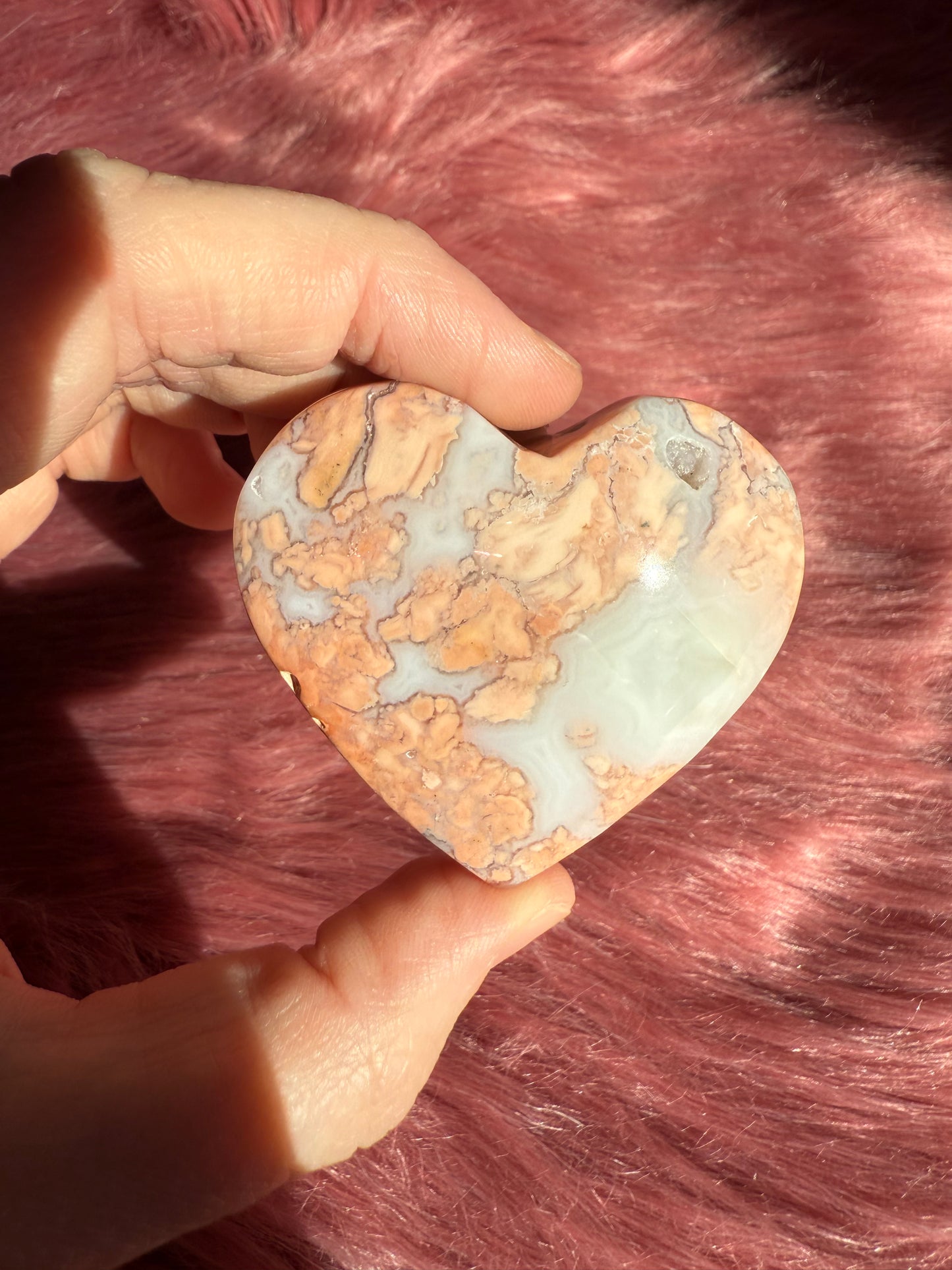 Stunning High Quality Pink Agate Heart Carving - H