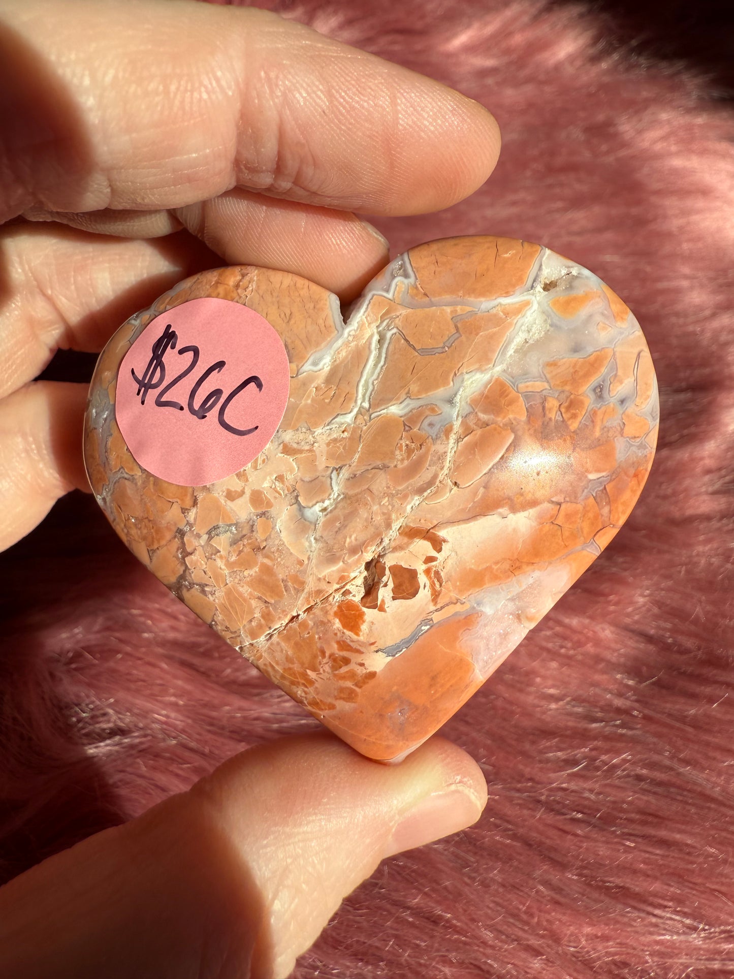 Stunning High Quality Pink Agate Heart Carving - C
