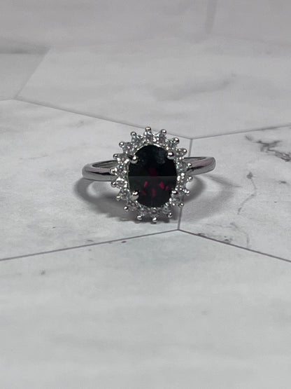 ONE (1) Stunning Garnet with Clear Quartz Halo Adjustable Ring