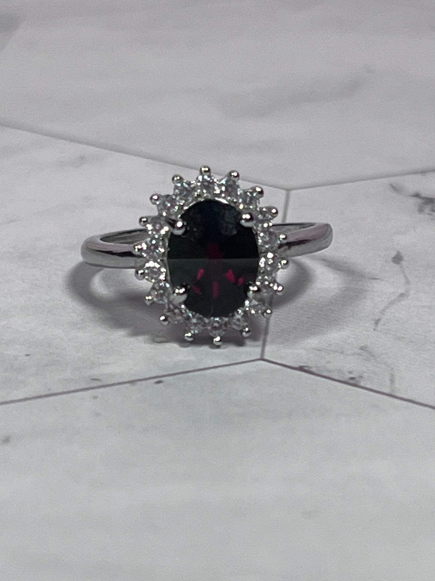 ONE (1) Stunning Garnet with Clear Quartz Halo Adjustable Ring