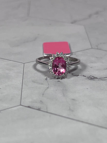 ONE (1) Stunning Pink Tourmaline with Sterling Silver Setting Adjustable Ring