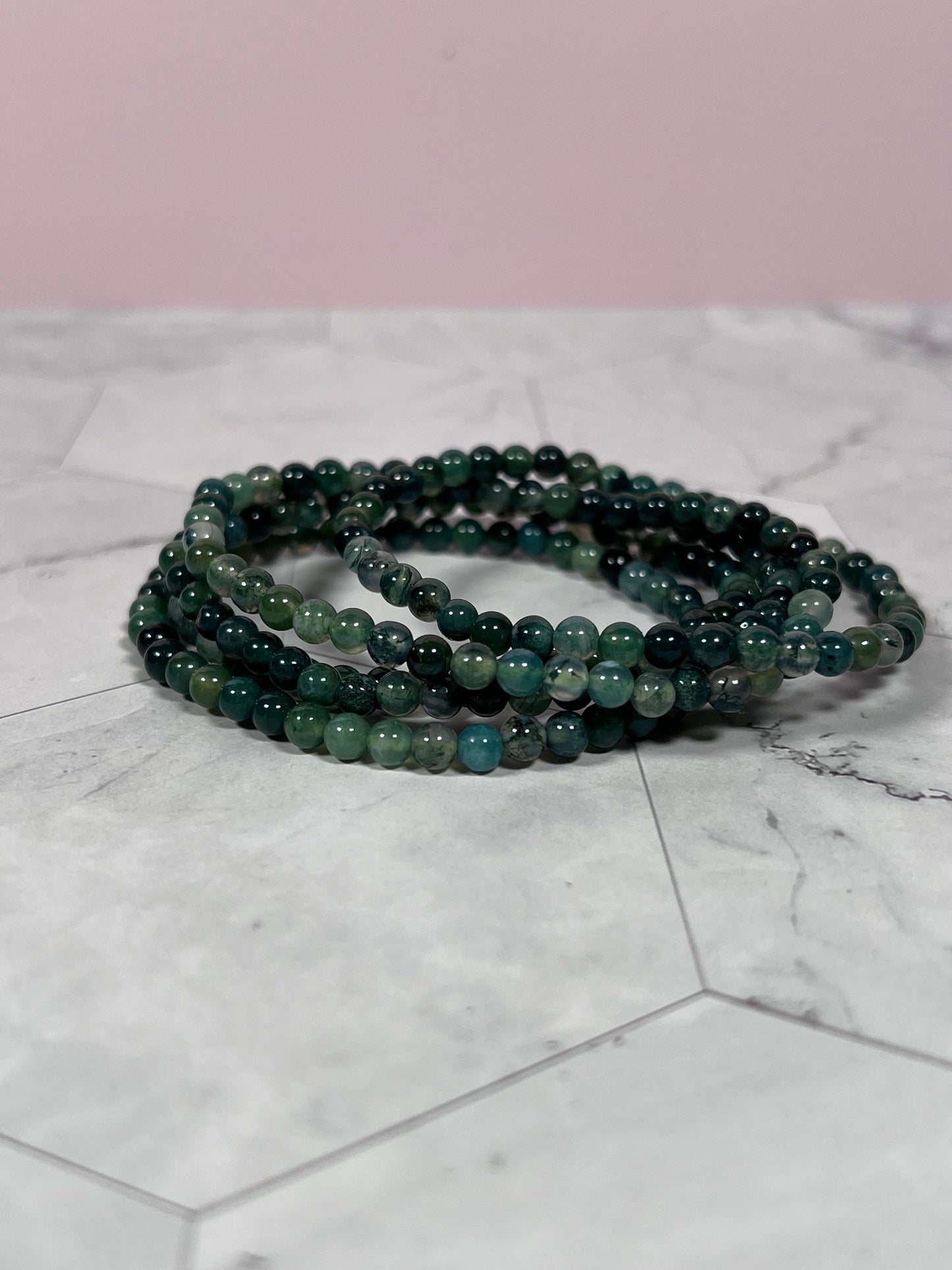 ONE (1) Stunning 4mm Moss Agate Crystal Bracelet - Intuitively Selected