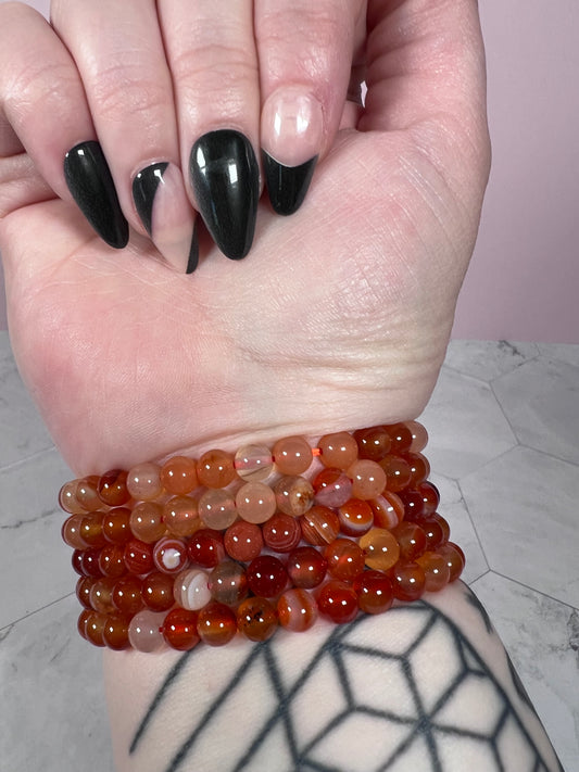 ONE (1) Stunning 6mm Carnelian Crystal Bracelet - Intuitively Selected