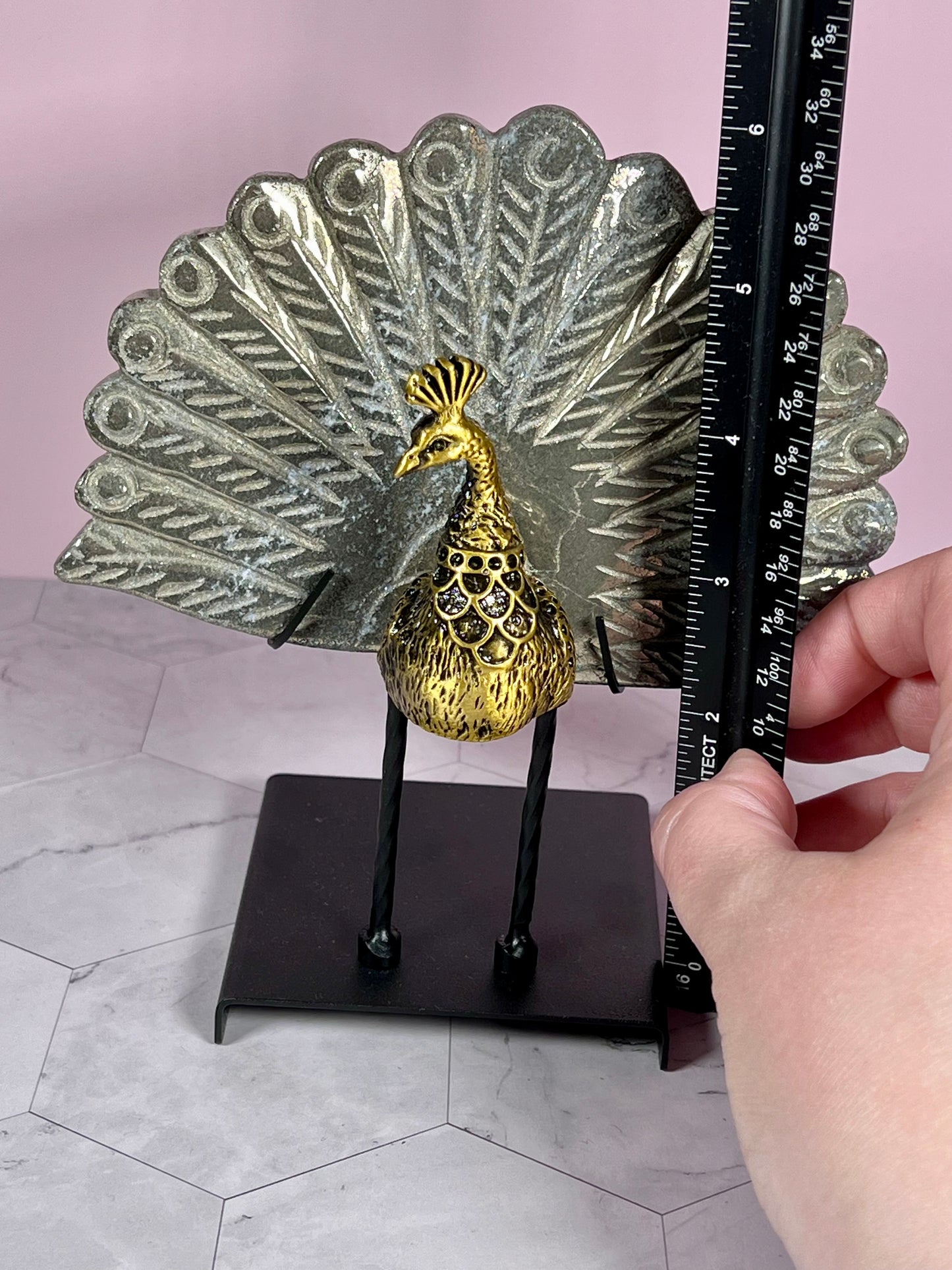 ONE (1) Stunning Pyrite Peacock - Includes Gorgeous Stand