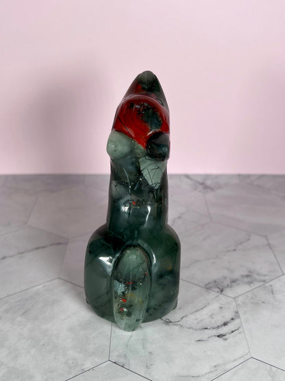 ONE (1) Stunning High Quality African Bloodstone Howling Wolf Carving