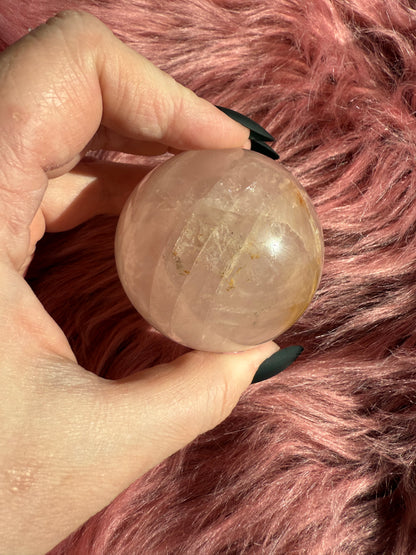 Stunning Flashy Rose Quartz with Golden Healer Crystal Sphere A
