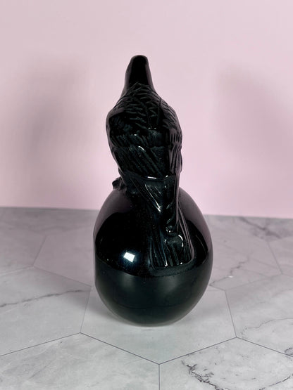 ONE (1) Stunning High Quality Obsidian Skull with Bird