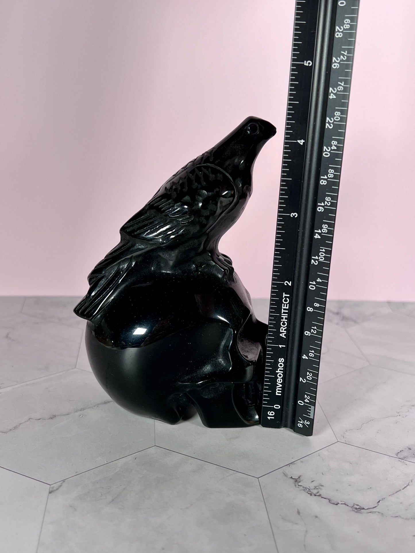 ONE (1) Stunning High Quality Obsidian Skull with Bird