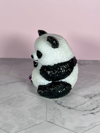 ONE (1) Stunning Painted Selenite Panda Bear Crystal Carving