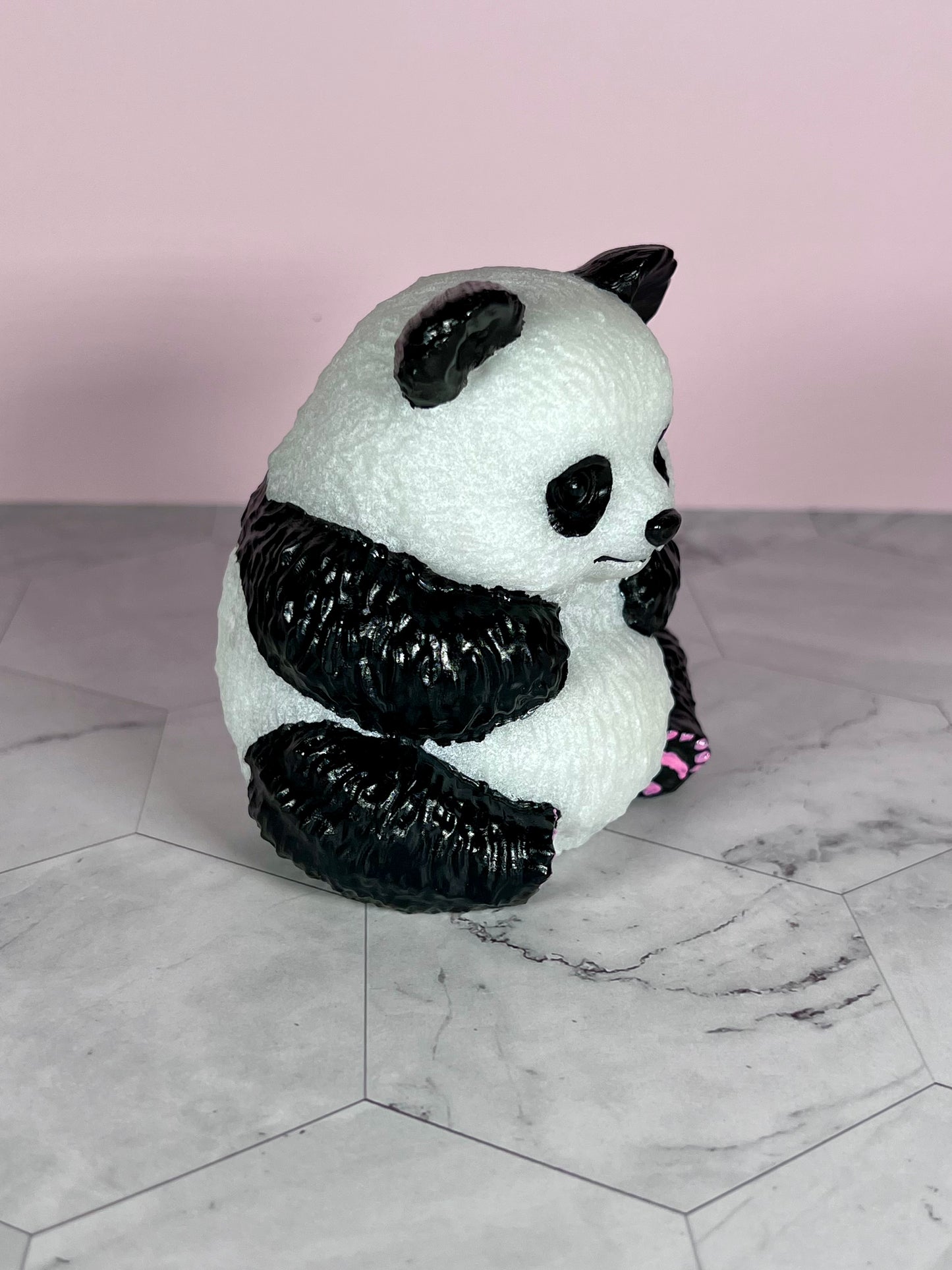 ONE (1) Stunning Painted Selenite Panda Bear Crystal Carving